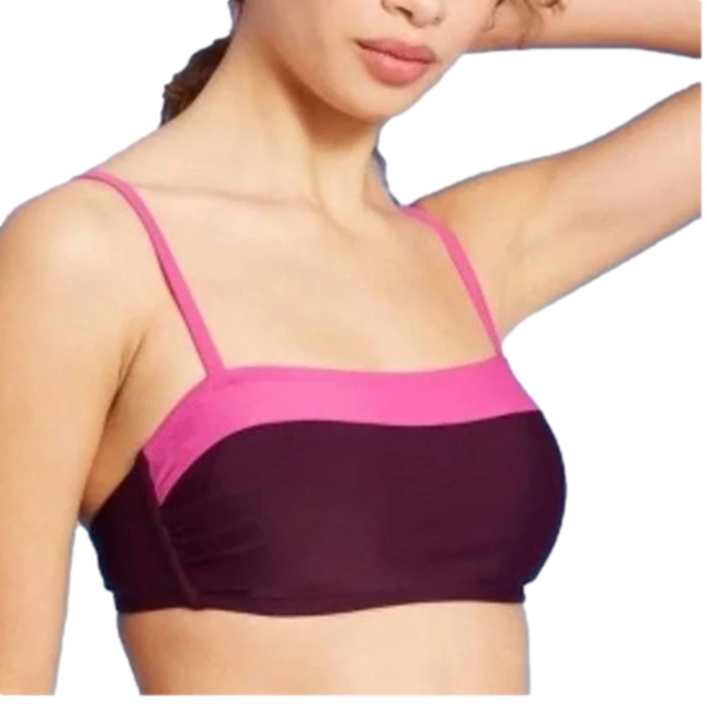KONA Sol Women's Colorblock Bandeau Bikini Top - Burgundy & pink size small